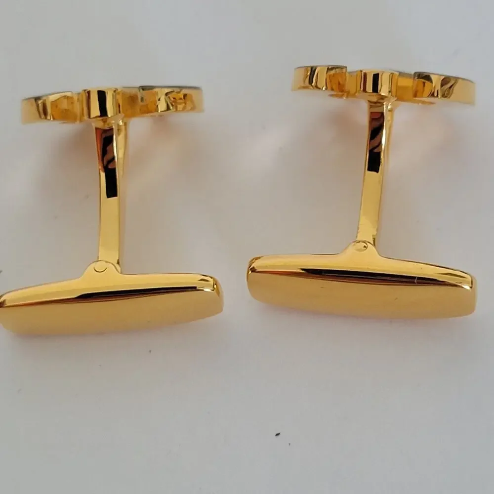 Mila Schon M Logo Tie Pin Clip‎ Cufflinks Set Gold Silver Tone Designer New